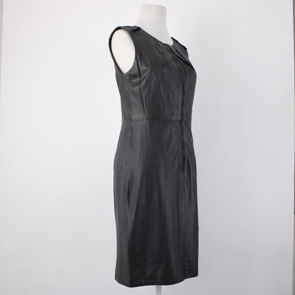 Elie Tahari Dress Sz 8 Black Sleeveless Zipper 100% Leather Poly Bodycon Dress - Picture 6 of 16